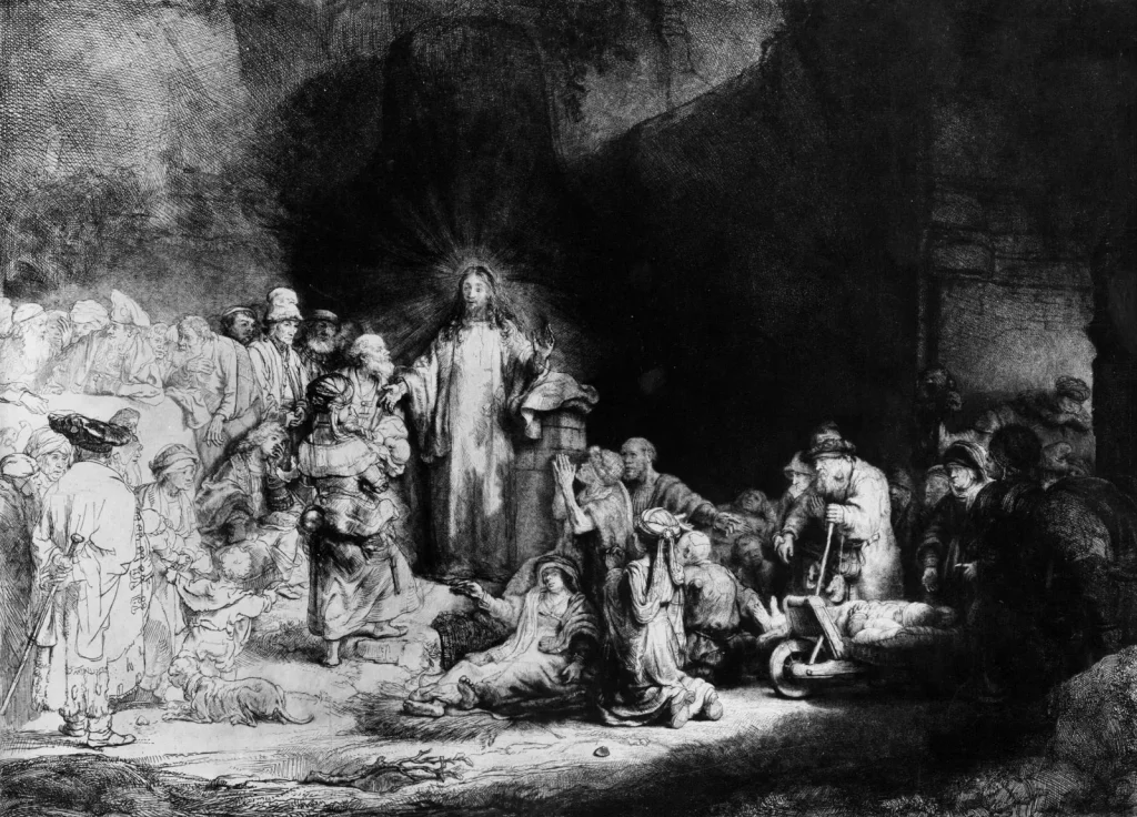 Christ-Healing-the-Sick-etching-Rembrandt-use - آموزش نقاشی سیاه قلم